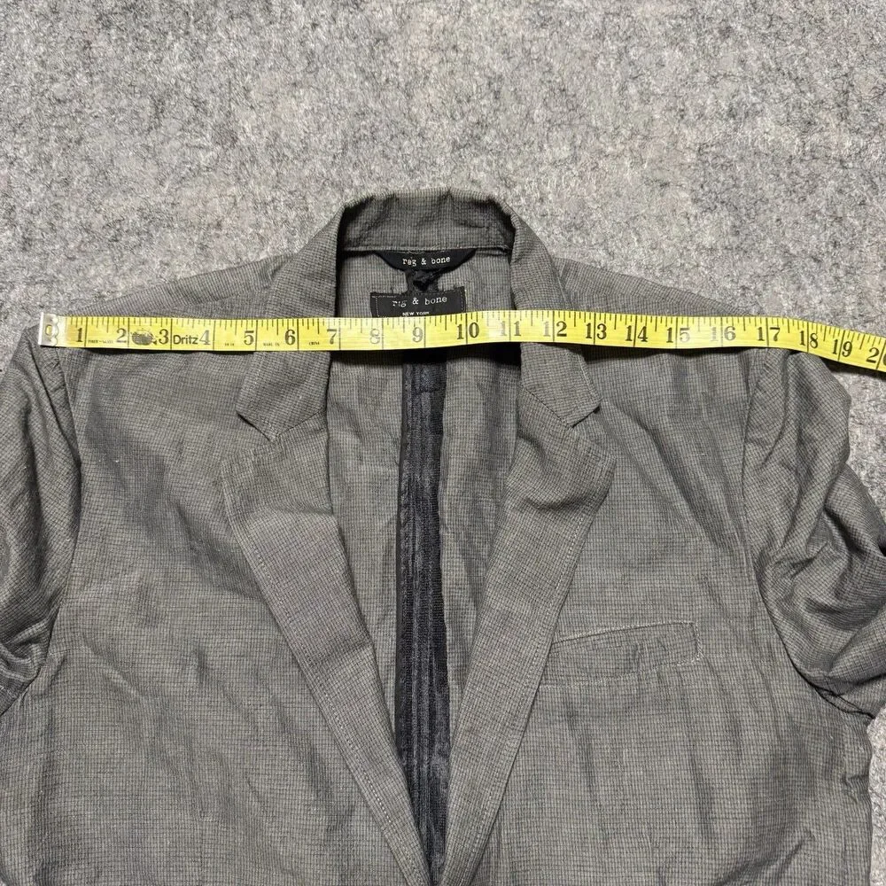 Rag & Bone Men 42R Gray Micro Check Cotton Linen Blazer Sport Coat Jacket